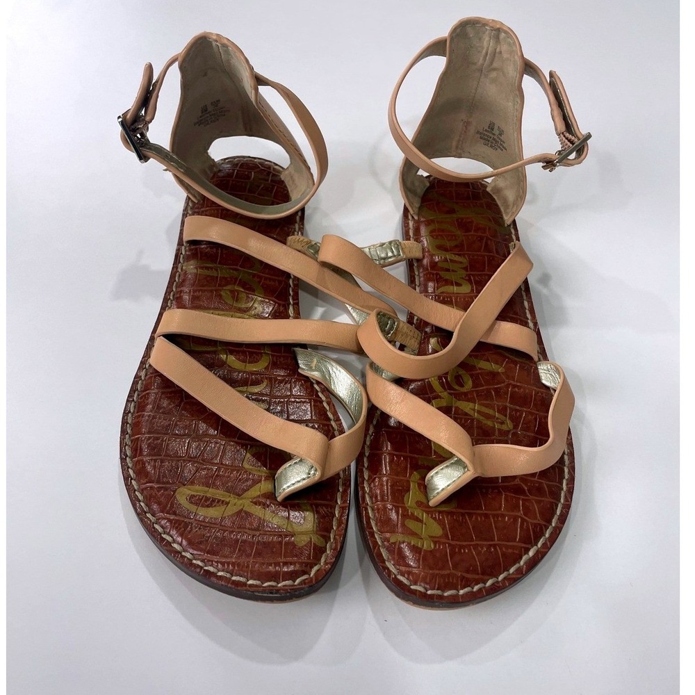 Sam Edelman Size 6 Gilroy Strappy Gladiator Sandals Tan Leather Croc Bed Boho
